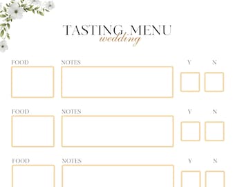 Tasting Menu I Wedding Notes Cake Dinner I Printable PDF I Instant Download