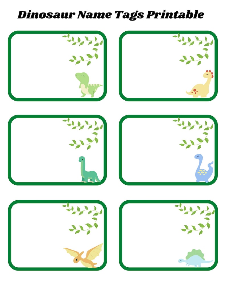 Dinosaur Children's Name Tag [instant Download] 8x11 Nametag Placemat ...