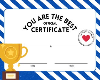 The Best Certificate [PDF Instant Download] Congratulations Award Prize Kids Adults Activity Game Present Gift Valentine's DIY Blank