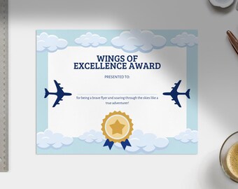 Printable Certificate of Bravery for Kids – Fearless Flyer Award | First Flight Travel Keepsake | Airplane Adventure Reward