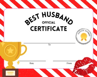 Best Husband Award [PDF Instant Download] Congratulations Certificate Prize Adults Game Present Gift Valentine's Set of 2 Red + Black