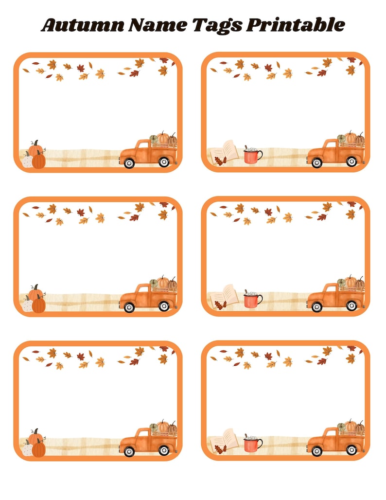 Autumn Fall Children's Name Tag [instant Download] 8x11 Nametag ...
