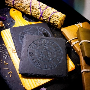 Regalo personalizado Wiccan Alter Pentagram posavasos para beber Slate Coasters Whisky hecho a mano / brandy / Gin Glass Coaster / Té / Café Reino Unido