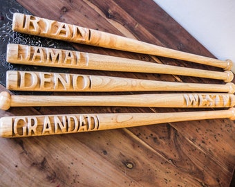 Custom Handmade Baseball Bat Personalized gift for Dad Mum man cave game room decor sustainable strong Beech hardwood with solid oak stands