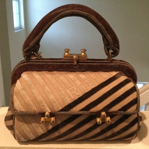 Rare vintage ROBERTA DI CAMERINO bagonghi sacoche sacoche en velours brun handbg