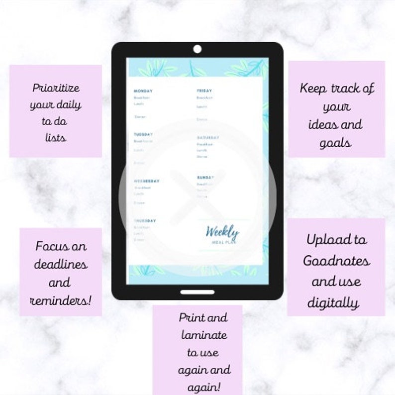 menu planner instant editable printable grocery list meal
