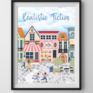 Literary Genre Poster, Realistic Fiction, Fiction Genres, Library, Genre, Elementary Classroom Posters, for Teachers/Librarians/Students