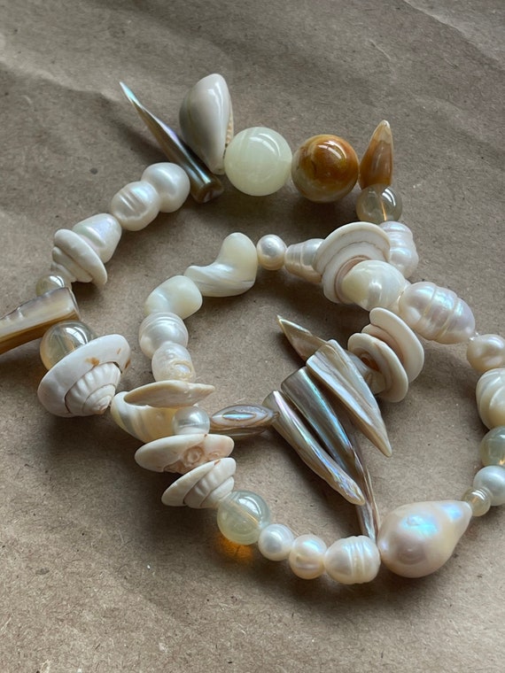 The Iris Pearl Beaded Bracelet Set Sea Shell Bracelet Set - Etsy