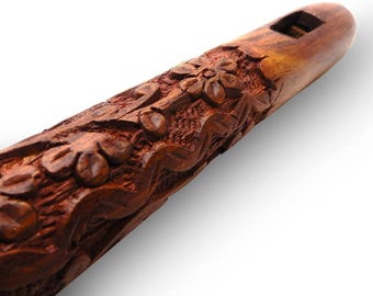 Flauta de madeira esculpida à mão, Bansuri tradicional de madeira feita à mão, instrumento musical artesanal, flauta de madeira natural, presente para amantes da música.