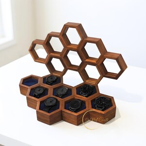 Handgemaakte horlogedoos van palissanderhout met honingraatstructuur, modulaire zeshoekige horlogevitrine – op maat gemaakte horloge-organizer, horlogehouder, gepersonaliseerd cadeau voor de bruidegom