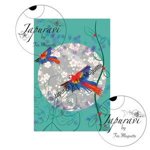 Illustration Duo de Perroquets imprimée sur papier Fine Art - format carte postale - Japuravi by Fée.Muguette