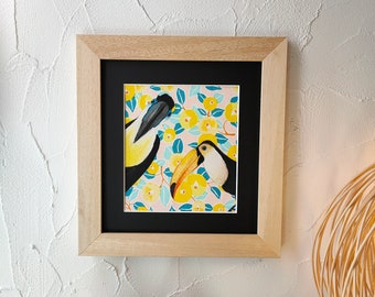 Duo Painting of Curious Toucans in Dry Pastel and Handmade Japanese Paper