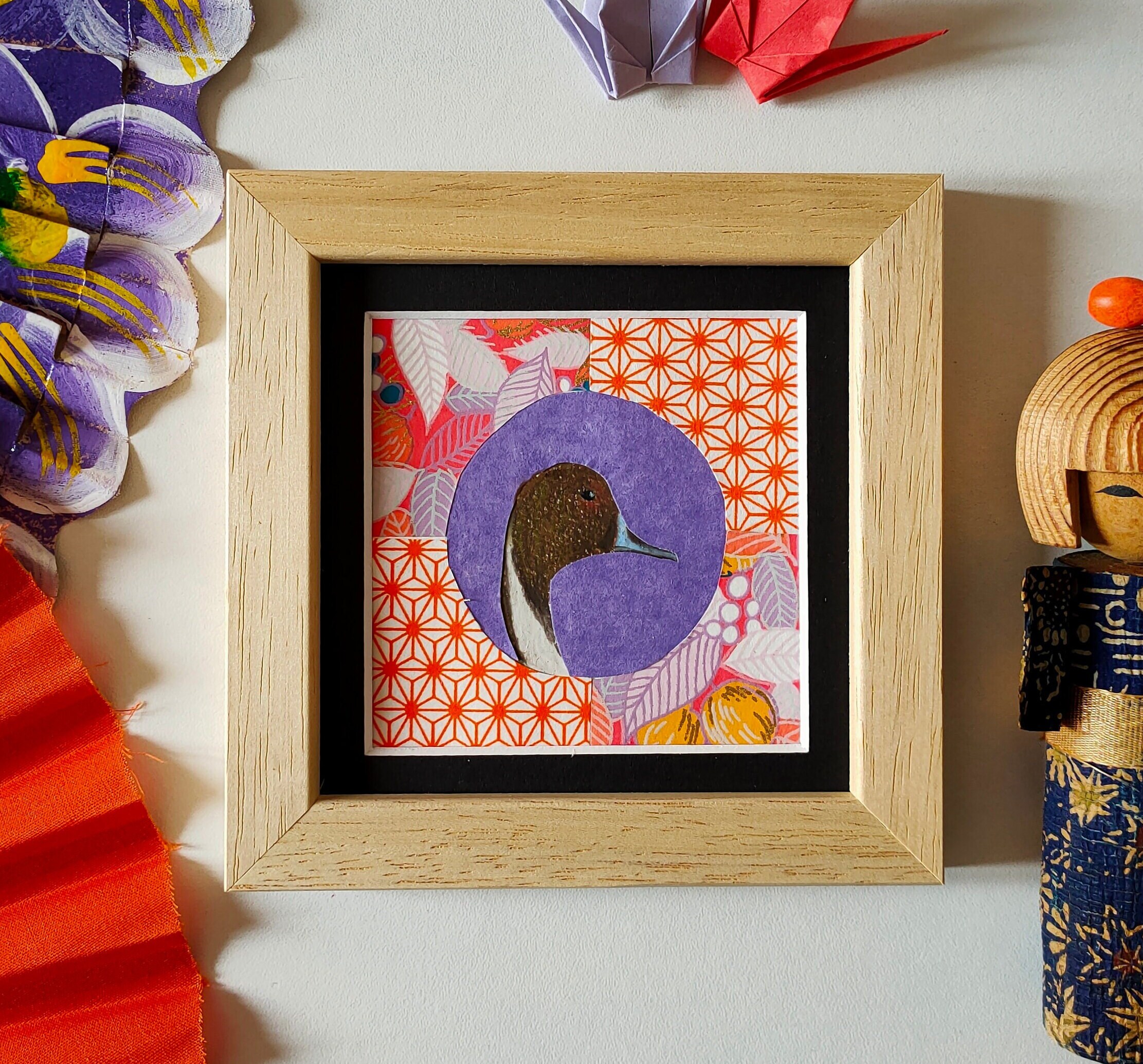 Petit Tableau Portrait de Canard Au Pastel Sec et Papier Japonais Fait Main