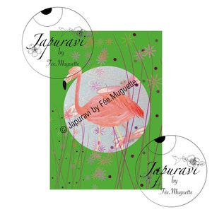 Illustration Flamant rose imprimée sur papier Fine Art - format carte postale - Japuravi by Fée.Muguette