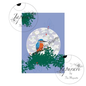 Illustration Martin-Pêcheur imprimée sur papier Fine Art - format carte postale - Japuravi by Fée.Muguette