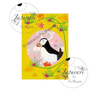 Illustration Macareux imprimée sur papier Fine Art - format carte postale - Japuravi by Fée.Muguette