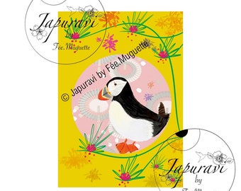 Puffin illustration printed on Fine Art paper - postcard size - Japuravi by Fée.Muguette