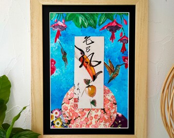 Painting Hummingbirds and Toucan in a Tropical Paradise with Dry Pastel and Handmade Japanese Paper