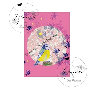 Illustration Mésange imprimée sur papier Fine Art - format carte postale - Japuravi by Fée.Muguette