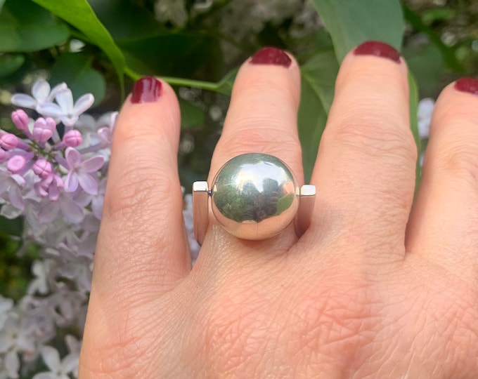 Sterling Silver Modernist Statement Ball Ring 925 Mexico Size 7.5