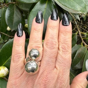 Sterling Silver Modernist Ball Bypass Ring 925 Mexico Adjustable Size 6 - 9