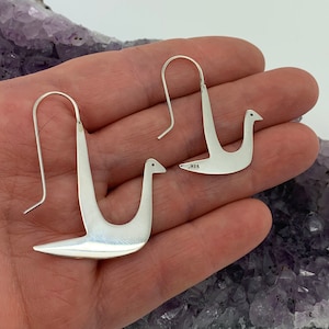 Sterling Silver Modernist Swan Earrings Made in Mexico