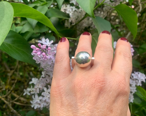 Sterling Silver Modernist Statement Ball Ring 925… - image 1