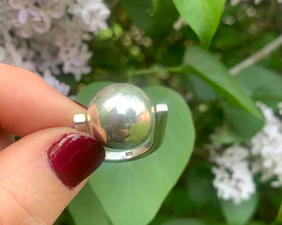 Sterling Silver Modernist Statement Ball Ring 925… - image 4