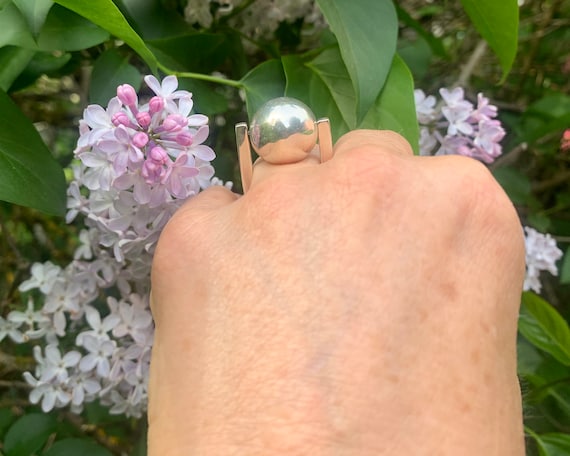 Sterling Silver Modernist Statement Ball Ring 925… - image 2