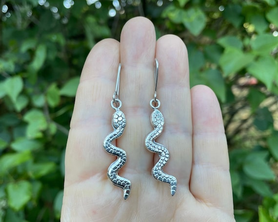 Sterling Silver Snake Dangle Earrings - Detailed 925 Mexico