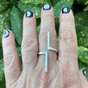 Sterling Silver Modernist Bar Bypass Ring 925 Mexico Adjustable Size 8 - 8.5