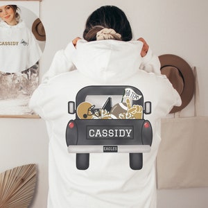 Hooded Cheer Sweatshirt: Personalized Cheer Hoodie with Name and Team Name, Words on Front and Back, Cheerleading Hoodie, Cheerleader Gift