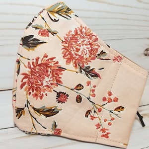 Gezichtsmasker wasbaar 100% katoen met: filterzak, neusdraad/draadzak, verstelbare oorriemen- Pastel floral