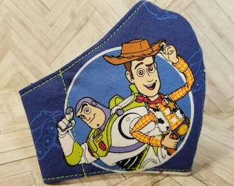 Toy Story Child Face Mask: 100% Cotton, Filter Pocket, Adjustable Straps