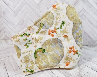 Face Mask Washable with Nose Wire, Filter Pocket, Cotton, Nose Wire Pocket and Adjustable Ear Elastic - Golden Pumpkins