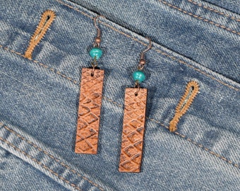 Wood Leather Bar Earrings, Boho Leather Earrings, Bridesmaid Gift