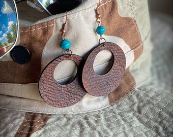 Leather Earrings with Beads, Boho Style Earrings, Wood Earrings, Bridesmaid Gift, Teacher Gift, Rustic Earrings
