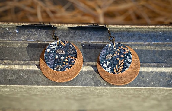 Leather and wood deals earrings