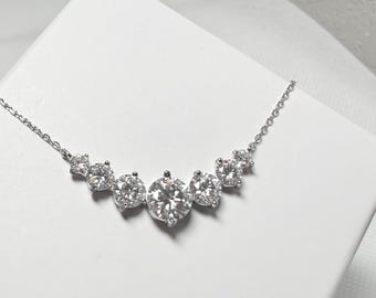 Moissanite Necklace: 5.0ct Sterling Silver White Gold, GRA Certified