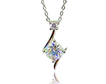 1.0 Carat Moissanite Pendant Necklace - Silver-Plated Wedding Jewelry
