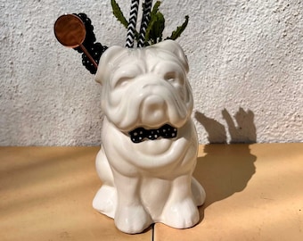 Handmade Bulldog Ceramic Tiki Mug: Spotty Collar Cocktail Barware