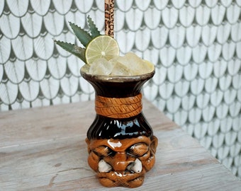 Shrunken Head Tiki Mug, Hand Painted