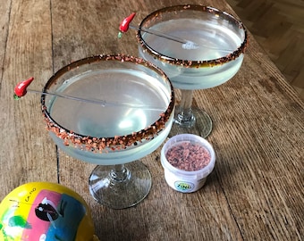 Hand Blown Margarita Cocktail Set: Amber Rim, Smoked Sea Salt, Maracas