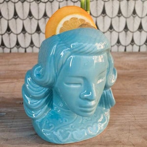 Blue Lady Tiki Mug – Ceramic Polynesian Cocktail Mug – Retro Barware for Home Tiki Bar – Vintage Style Drinkware – Gift for Tiki Lovers