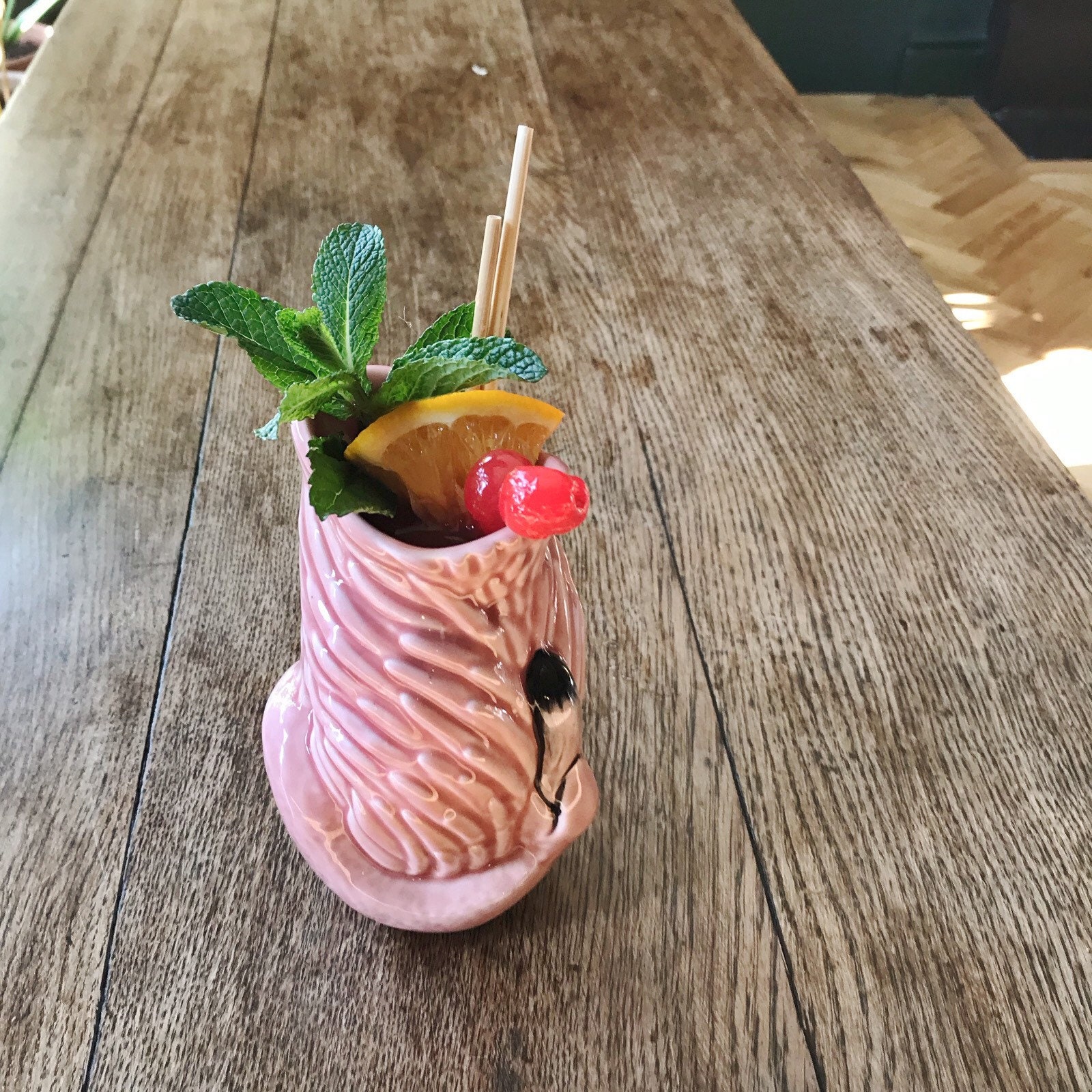 Pink Flamingo Tiki Mug Hand Painted