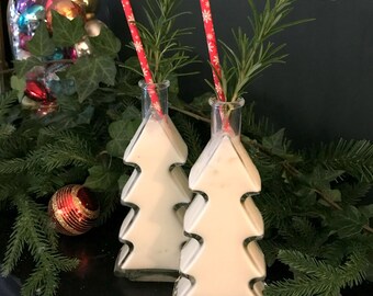 Juego de copas de cóctel con forma de árbol de Navidad: cristalería festiva con pajitas de papel, set de regalo