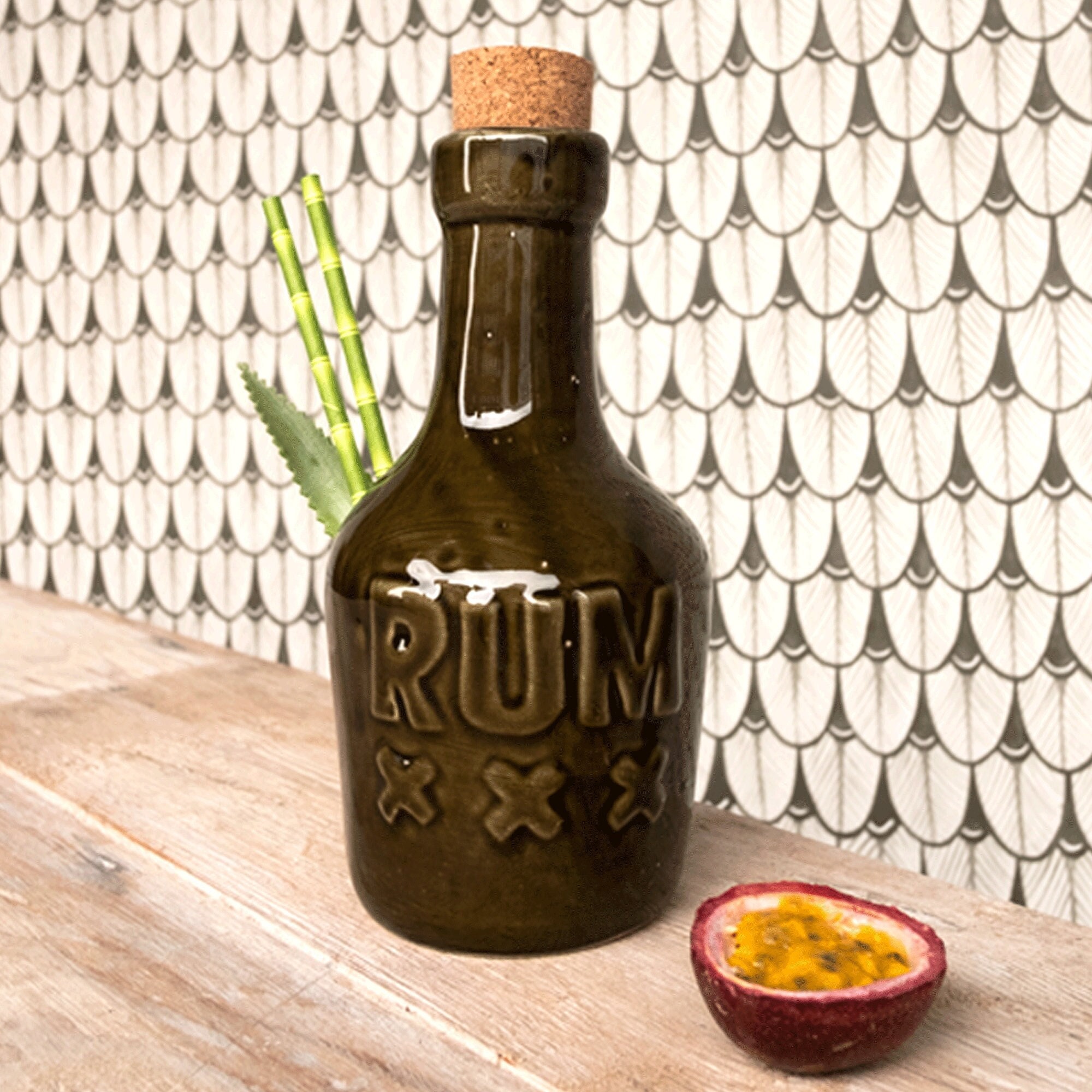 Tiki mug rum bottle green