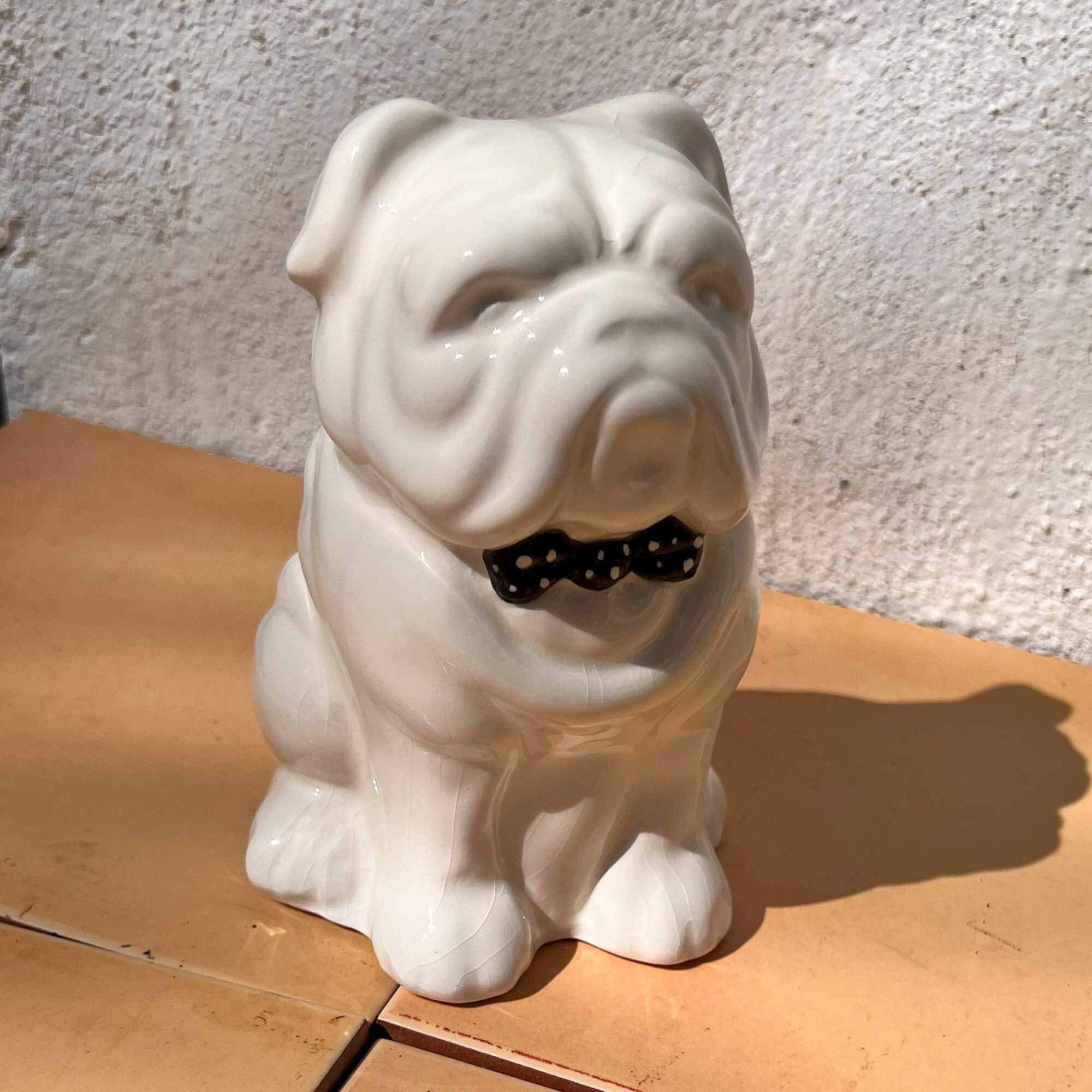 Handmade Bulldog Ceramic Tiki Mug: Spotty Collar Cocktail Barware