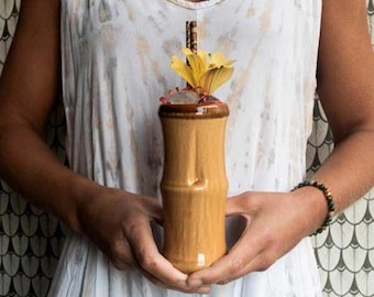 Handmade Yellow Bamboo Tiki Mug - Island Vibe