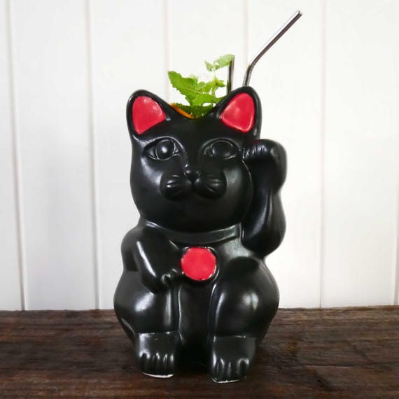 Lucky Chinese Cat Cocktail Sharer, Black - Etsy